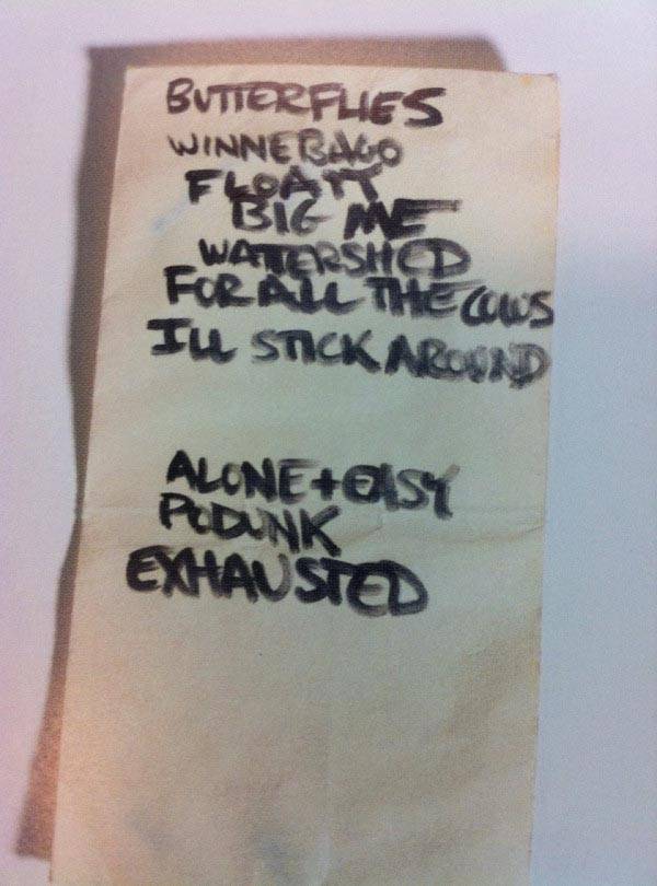 Dave Grohl’s handwritten setlist for the performance. Photo: Unknown